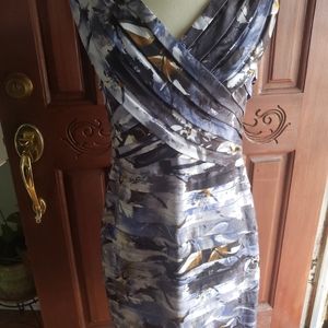 ADRIANNA PAPELL TIERED FOLDED FLORAL DRESS